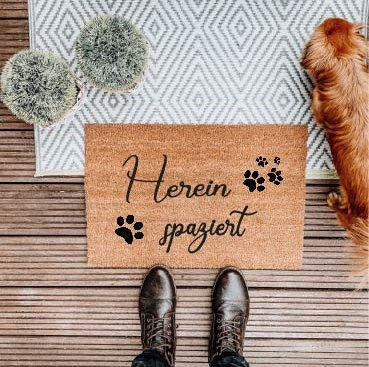 Kokosmatte, bedruckt,  Pfoten,  hereinspaziert,  Fußmatte, personalisierte, handbemalt