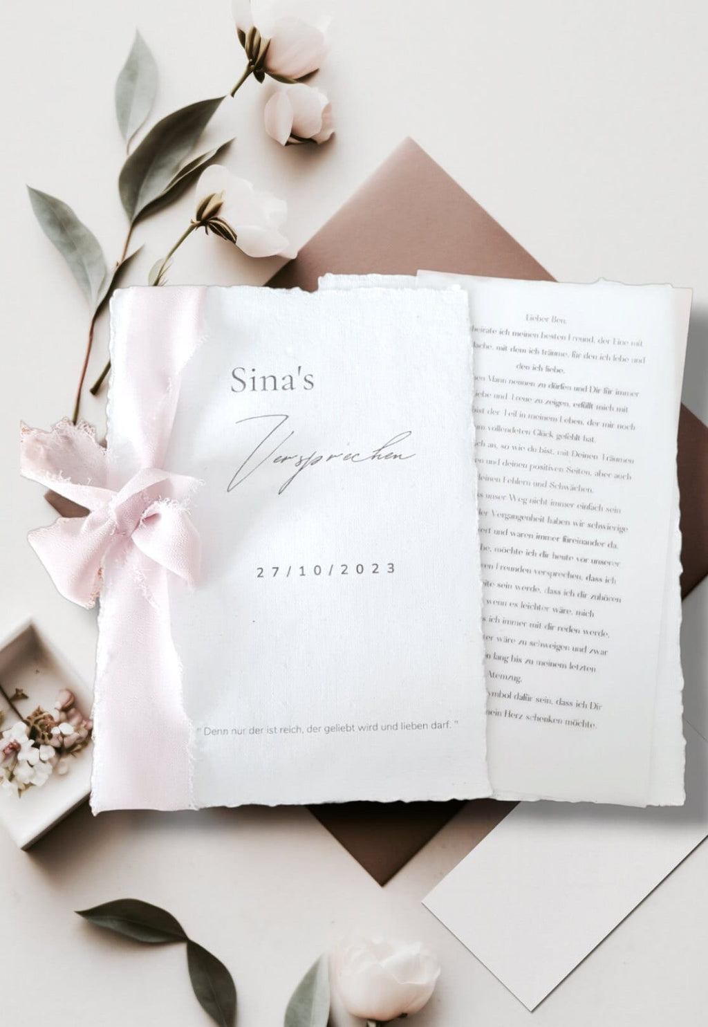 Elegantes Ehegelübde mit transparentem Inlay für das Gelübde Eheversprechen/Hochzeitstag /marriage Vows - Personalisiert + Gelübdedruck
