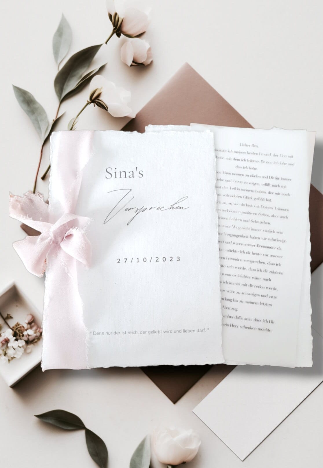 Elegantes Ehegelübde mit transparentem Inlay für das Gelübde Eheversprechen/Hochzeitstag /marriage Vows - Personalisiert + Gelübdedruck