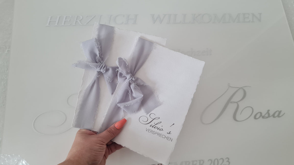 Elegantes Ehegelübde mit transparentem Inlay für das Gelübde Eheversprechen/Hochzeitstag /marriage Vows - Personalisiert + Gelübdedruck
