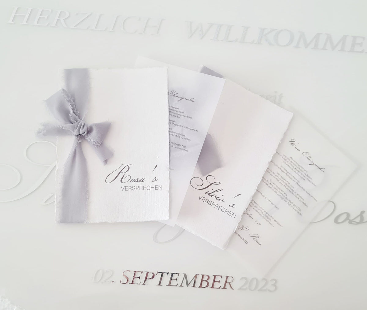 Elegantes Ehegelübde mit transparentem Inlay für das Gelübde Eheversprechen/Hochzeitstag /marriage Vows - Personalisiert + Gelübdedruck