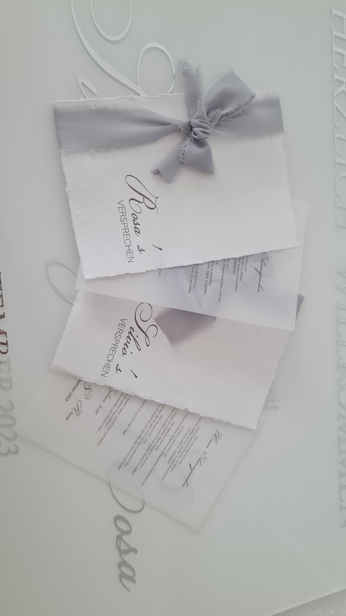 Elegantes Ehegelübde mit transparentem Inlay für das Gelübde Eheversprechen/Hochzeitstag /marriage Vows - Personalisiert + Gelübdedruck