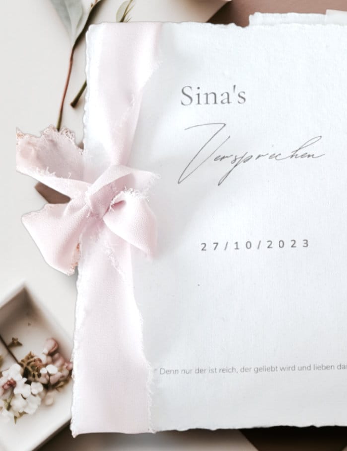 Elegantes Ehegelübde mit transparentem Inlay für das Gelübde Eheversprechen/Hochzeitstag /marriage Vows - Personalisiert + Gelübdedruck