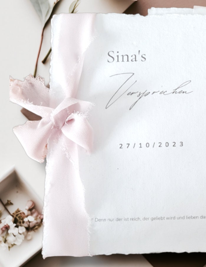 Elegantes Ehegelübde mit transparentem Inlay für das Gelübde Eheversprechen/Hochzeitstag /marriage Vows - Personalisiert + Gelübdedruck