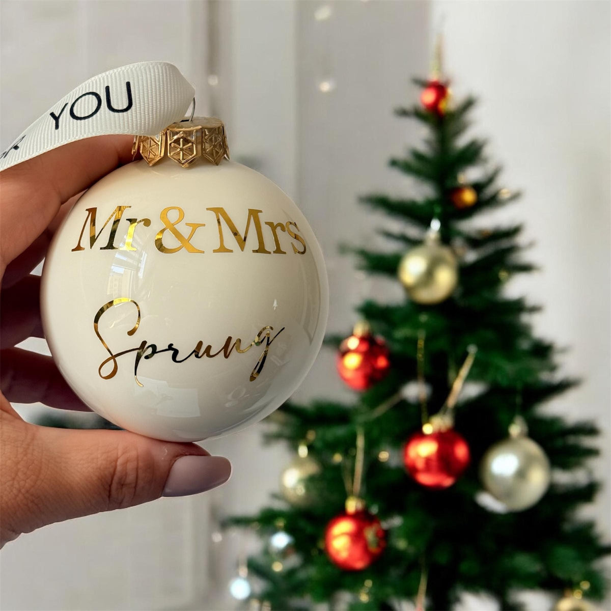 10cm Weihnachtskugel wollweiß personalisiert, Christbaumkugel,  Weihnachtskugel mit Namen ,  Weihnachtsbaum ornaments personalised