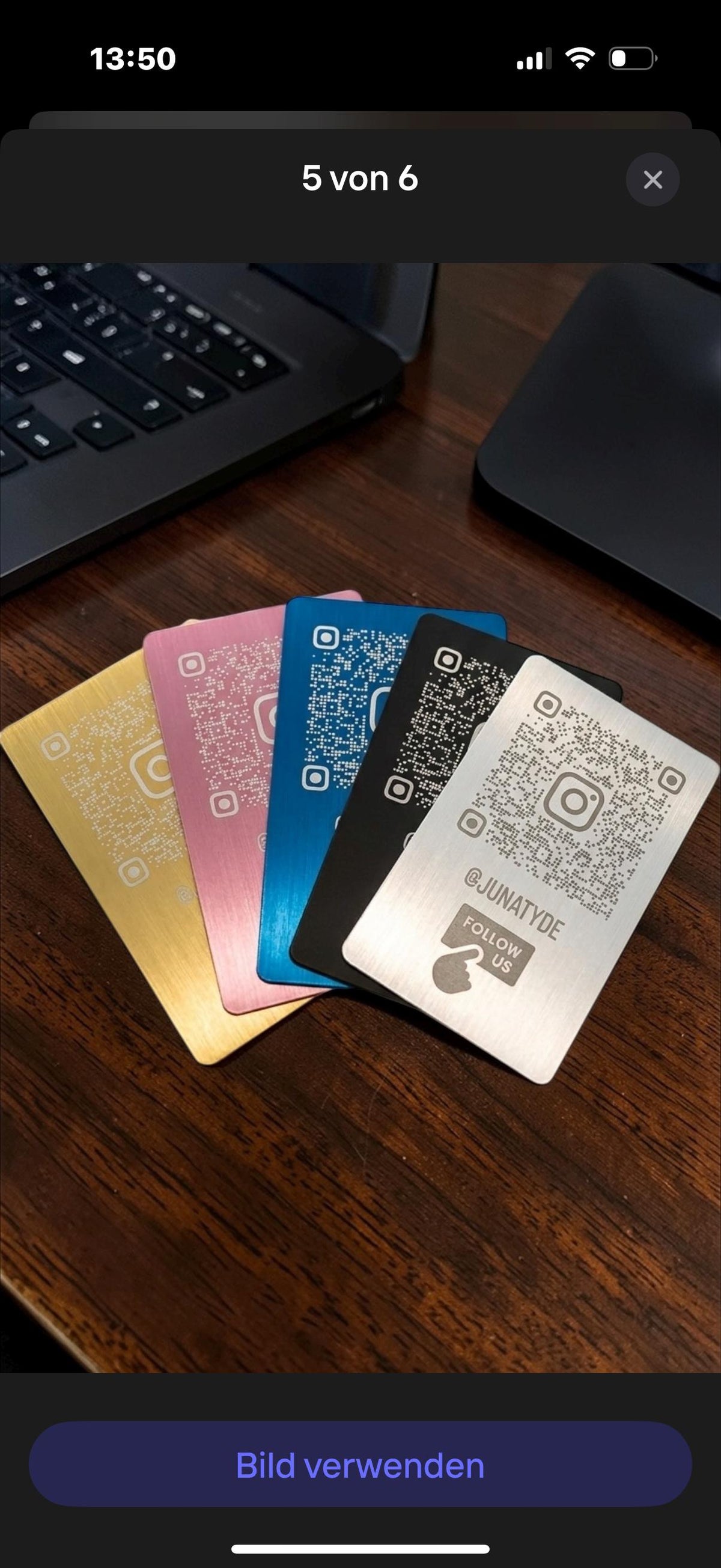 Aluminium-Visitenkarte 0.5 mm personalisiert mit Logo & QR-Code | Beidseitig gelasert | Businesscards, Networking, Hochwertig, Exklusiv